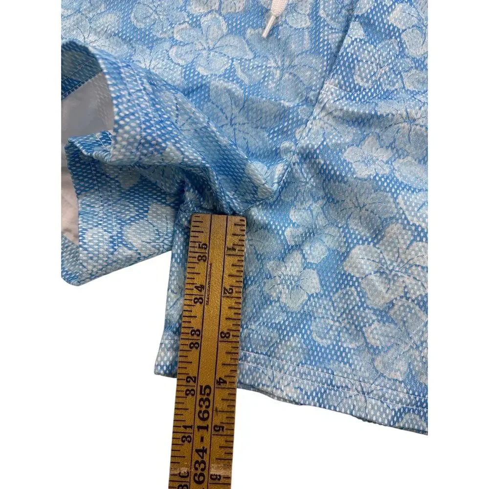 TEK GEAR Pool Shorts Light Blue Hawiian Print Hook Loop Fly Unlined 12